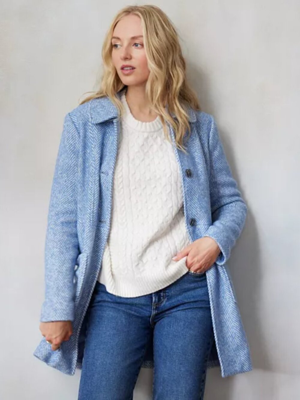 ☆ LC Azure Herringbone Peacoat